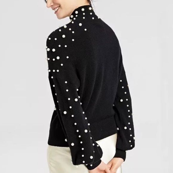 Charter Club Cashmere Imitation Pearl Embellished Sweater in black size 1X - Picture 2 of 10